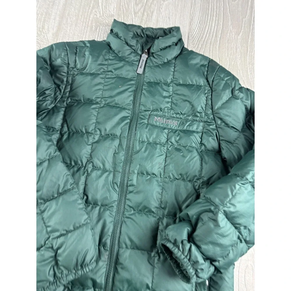 Marmot Boys Green Puffer Jacket Size Large Down Quilted Zip Up